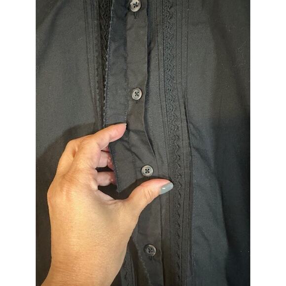 Rafaella Black Long Sleeve Collared Ruffle Front Button Down Blouse Women Sz 8 - Picture 4 of 8
